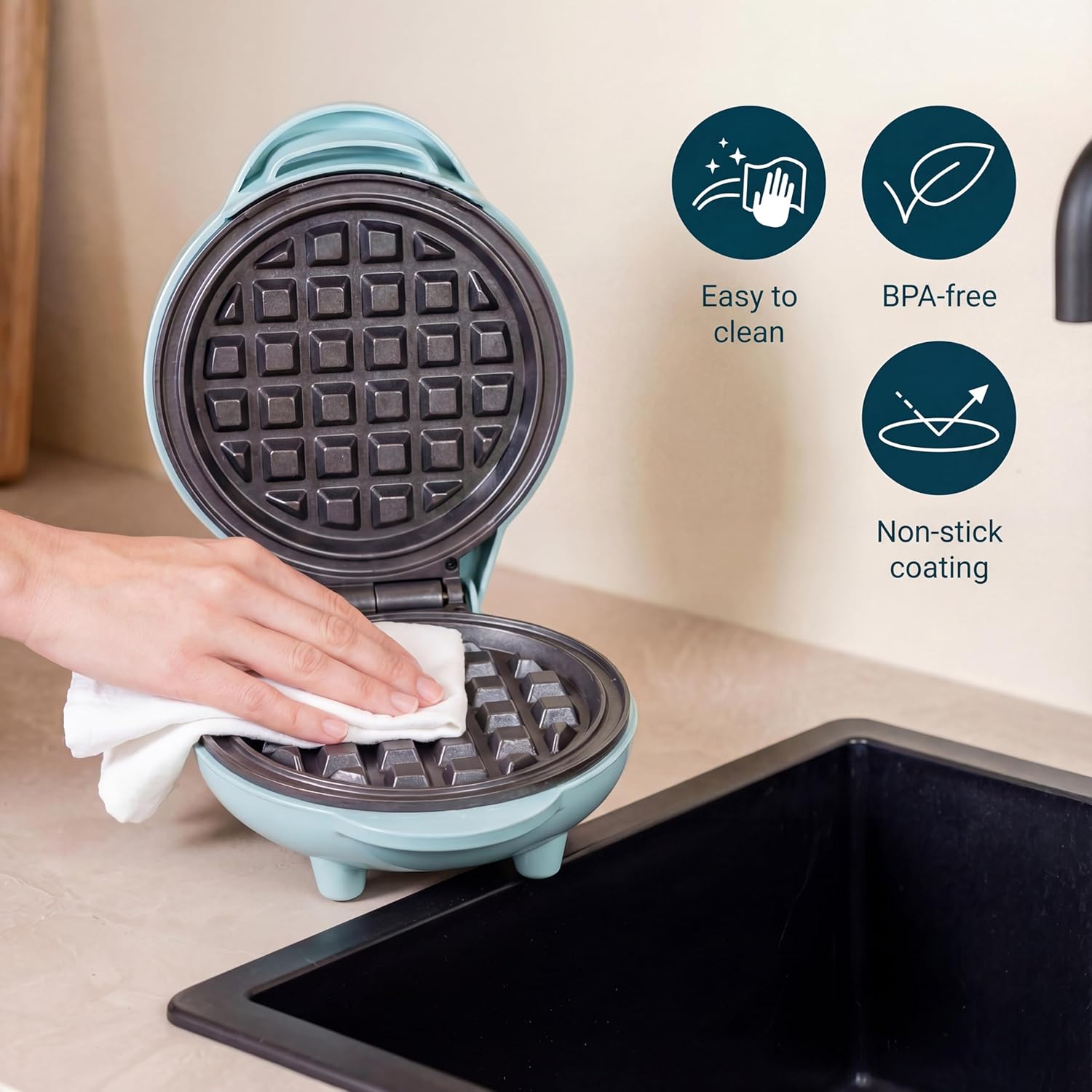 Bestron - Mini gaufrier rétro menthe - compact - revêtement anti-adhésif