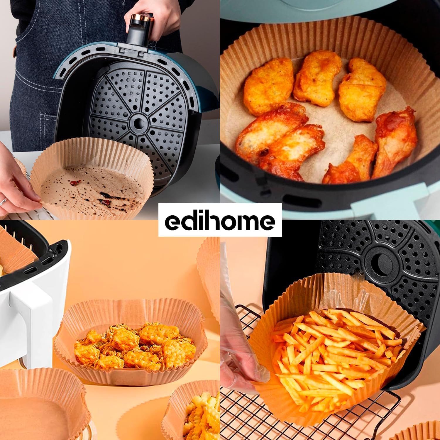 edihome - papier cuisson air fryer - 22x14cm - 100 unités jetables, BPA free