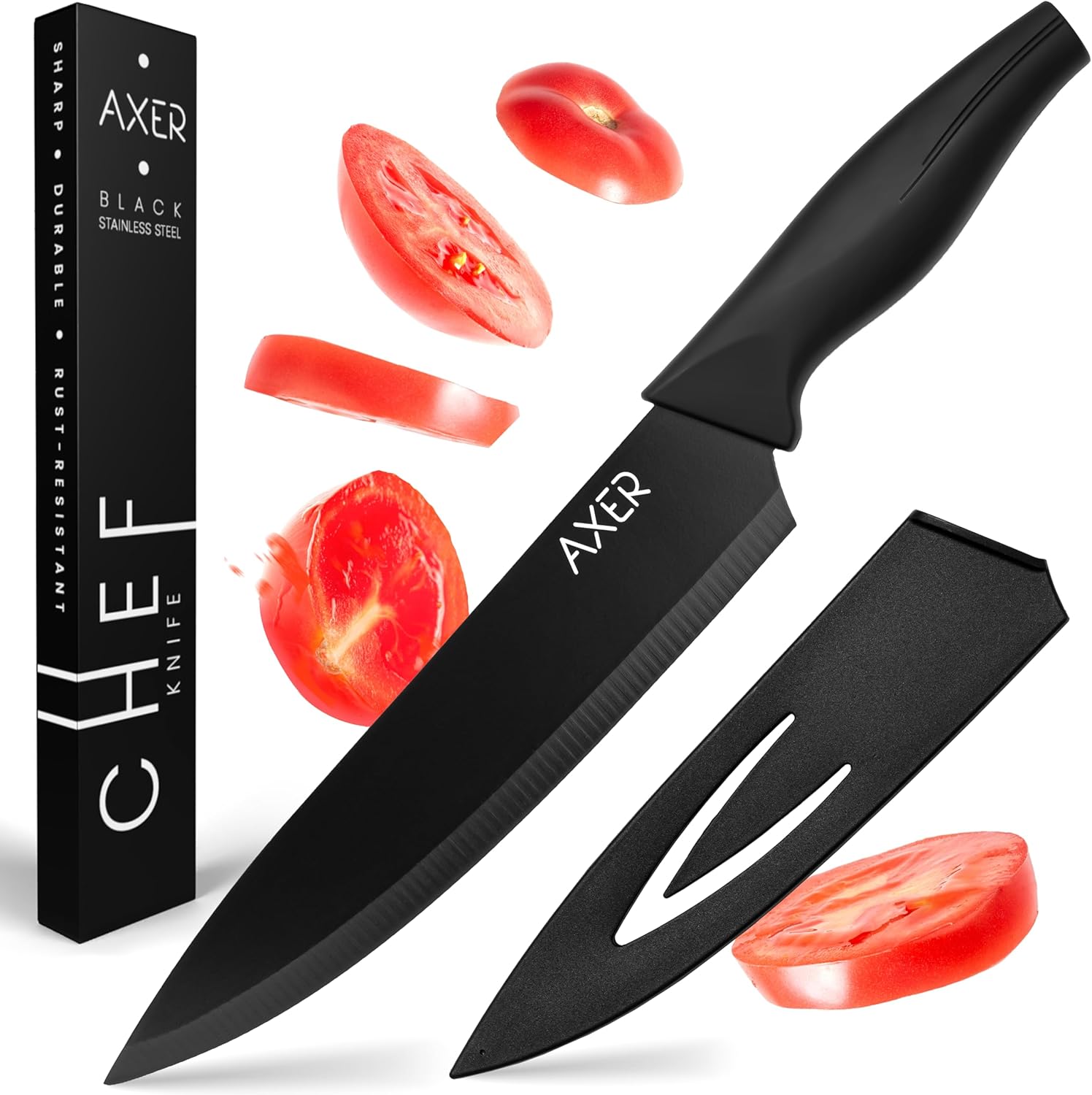 Axer - Chef Knife Série - 20 cm - Acier inox noir, étui inclus
