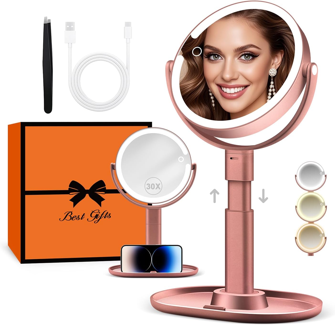 B Beauty Planet - miroir maquillage 30X, LED réglable, 2 côtés
