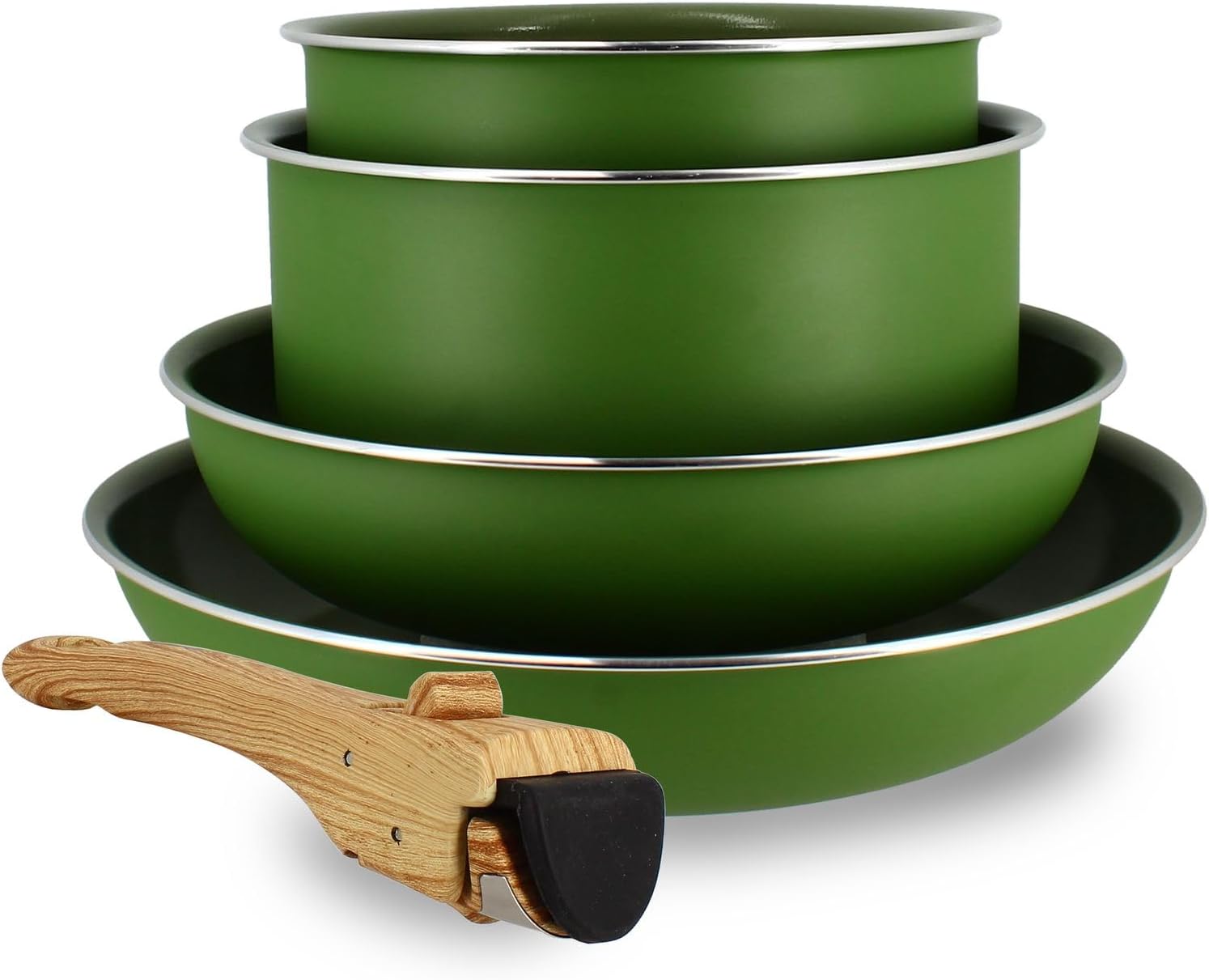 MENASTYL - Colorama batterie cuisine amovible, olive, induction, 4 pièces + poignée