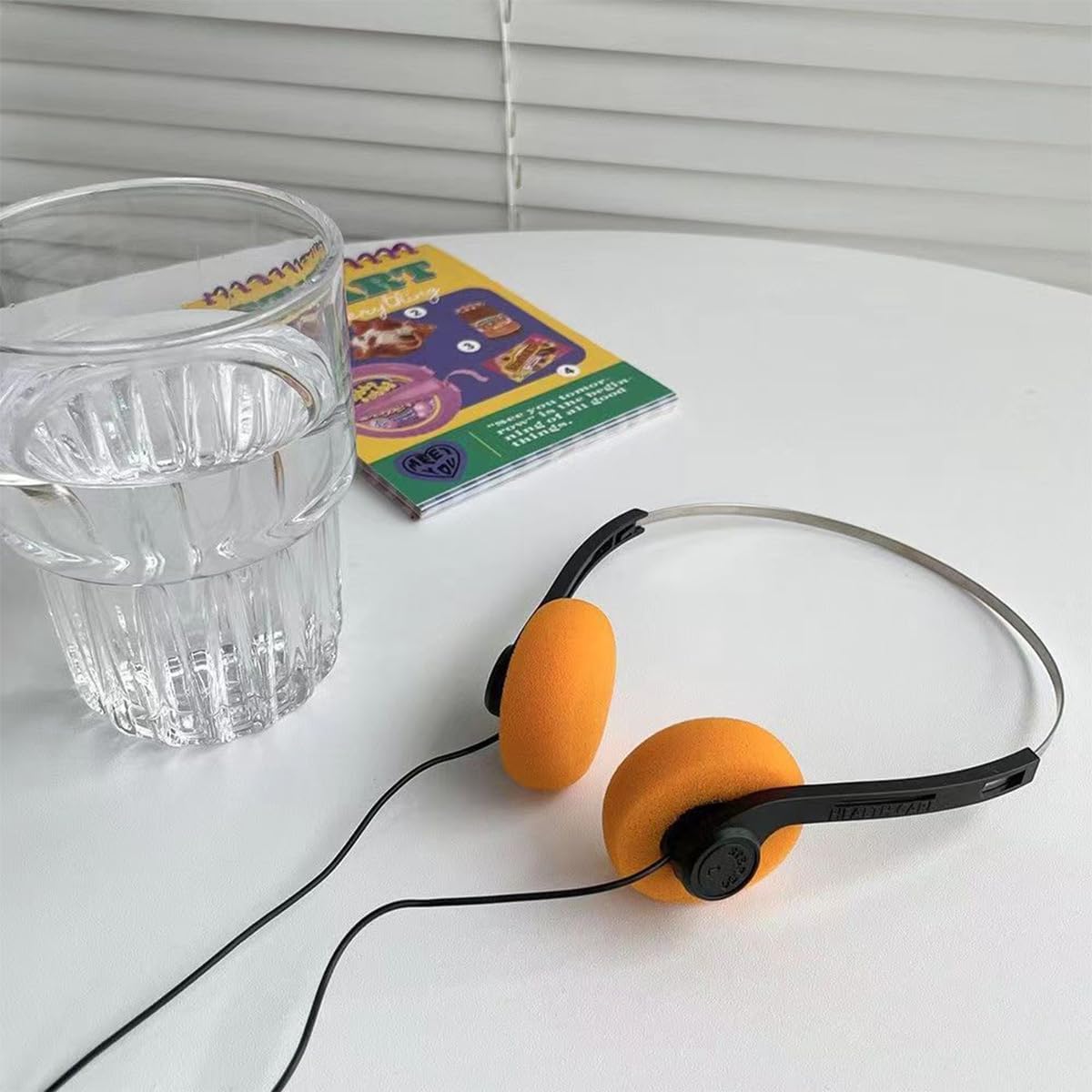 Casque supra-auriculaire rétro - léger, stéréo Hi-Fi, orange, compatible téléphones/Walkman