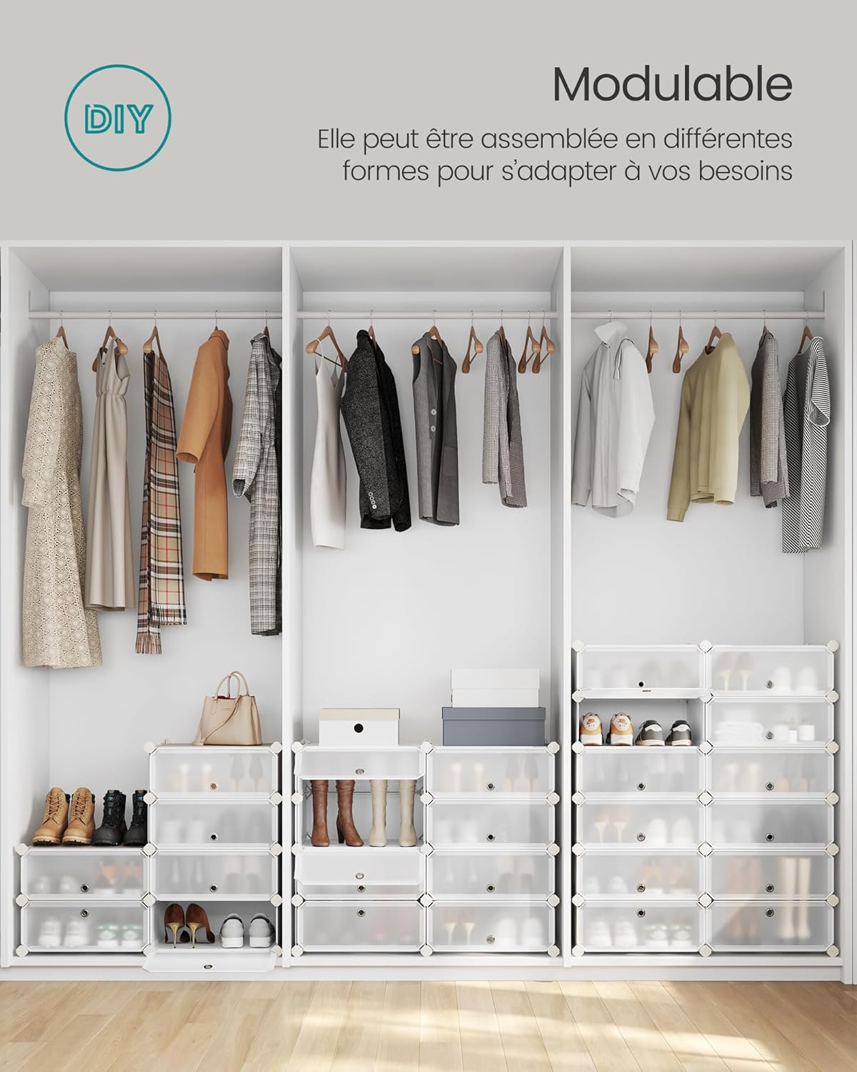 Songmics - étagère à chaussures 10 niveaux, plastique PP, enfichable, porte, DIY, blanc - LPC010WH01