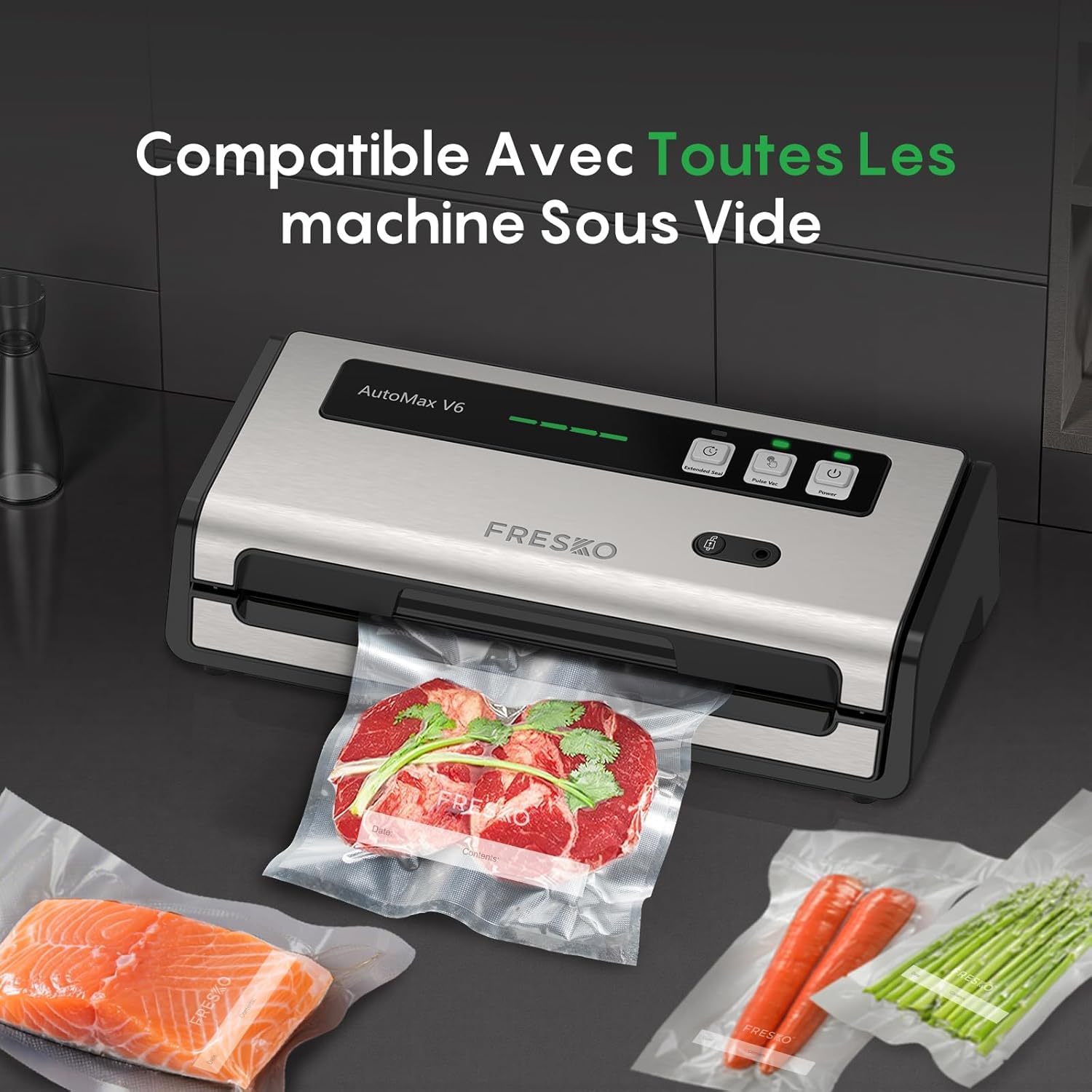 FRESKO - sacs sous vide gaufrés 15x25cm, 100pcs, sans BPA, réutilisables