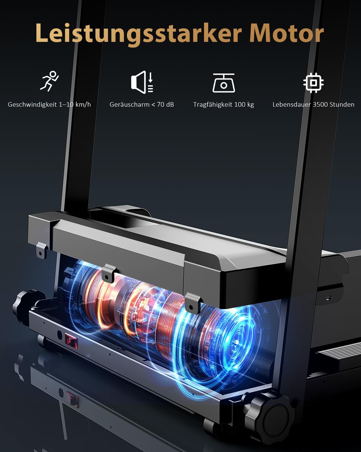 Tapis de course pliable - compact, silencieux, 10 km/h, motorisé, pour maison/bureau