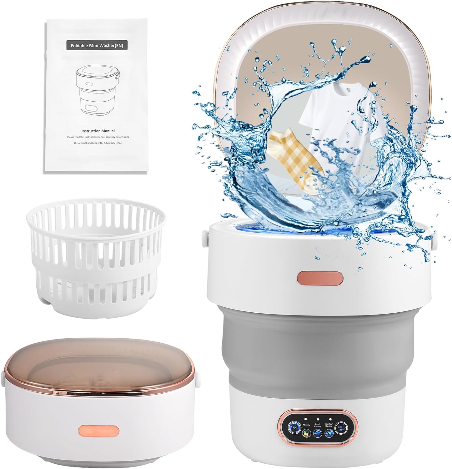 Mini machine à laver - 13L - portable, essoreuse, 3 modes, tuyau drainage