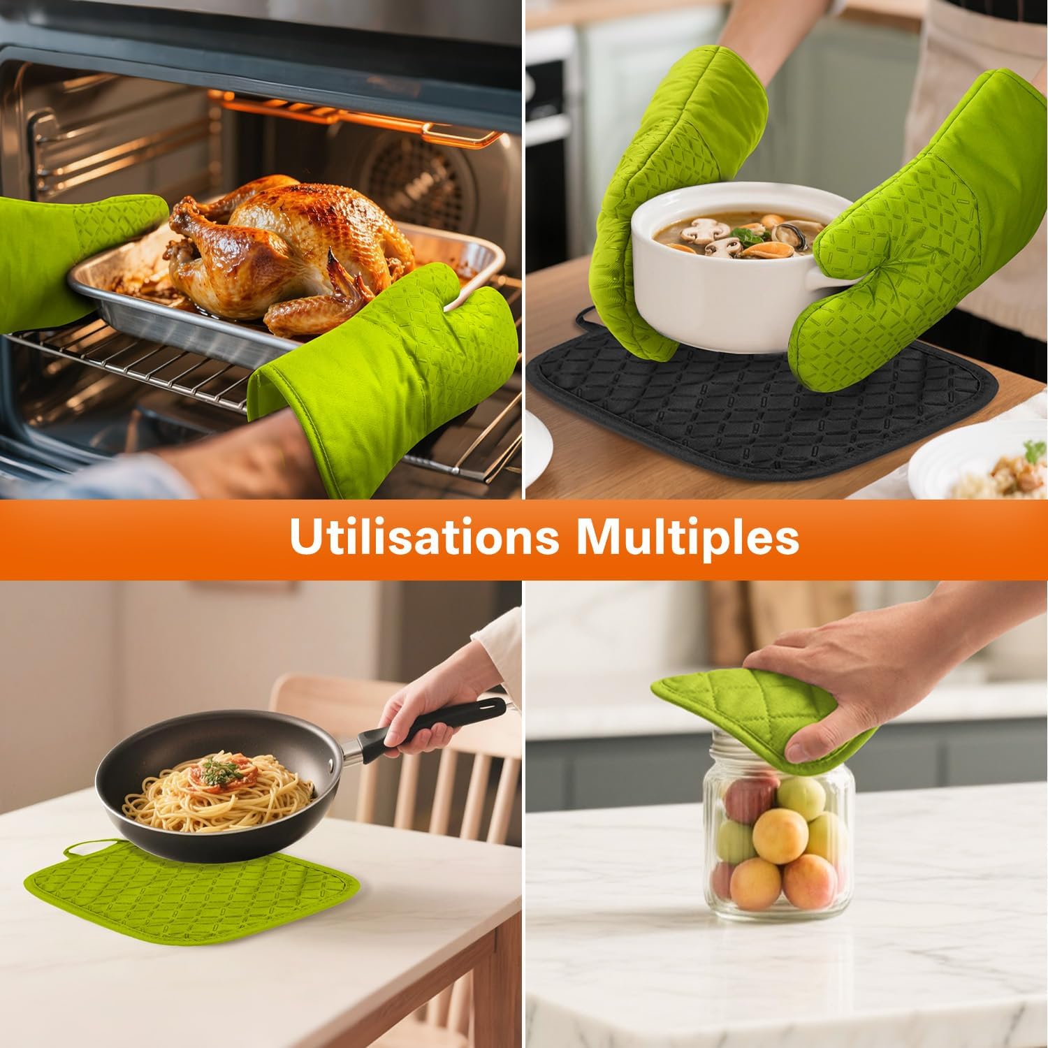 MILcea - Gant Four Cuisine - 32cm - Silicone anti-chaleur 300°C, vert