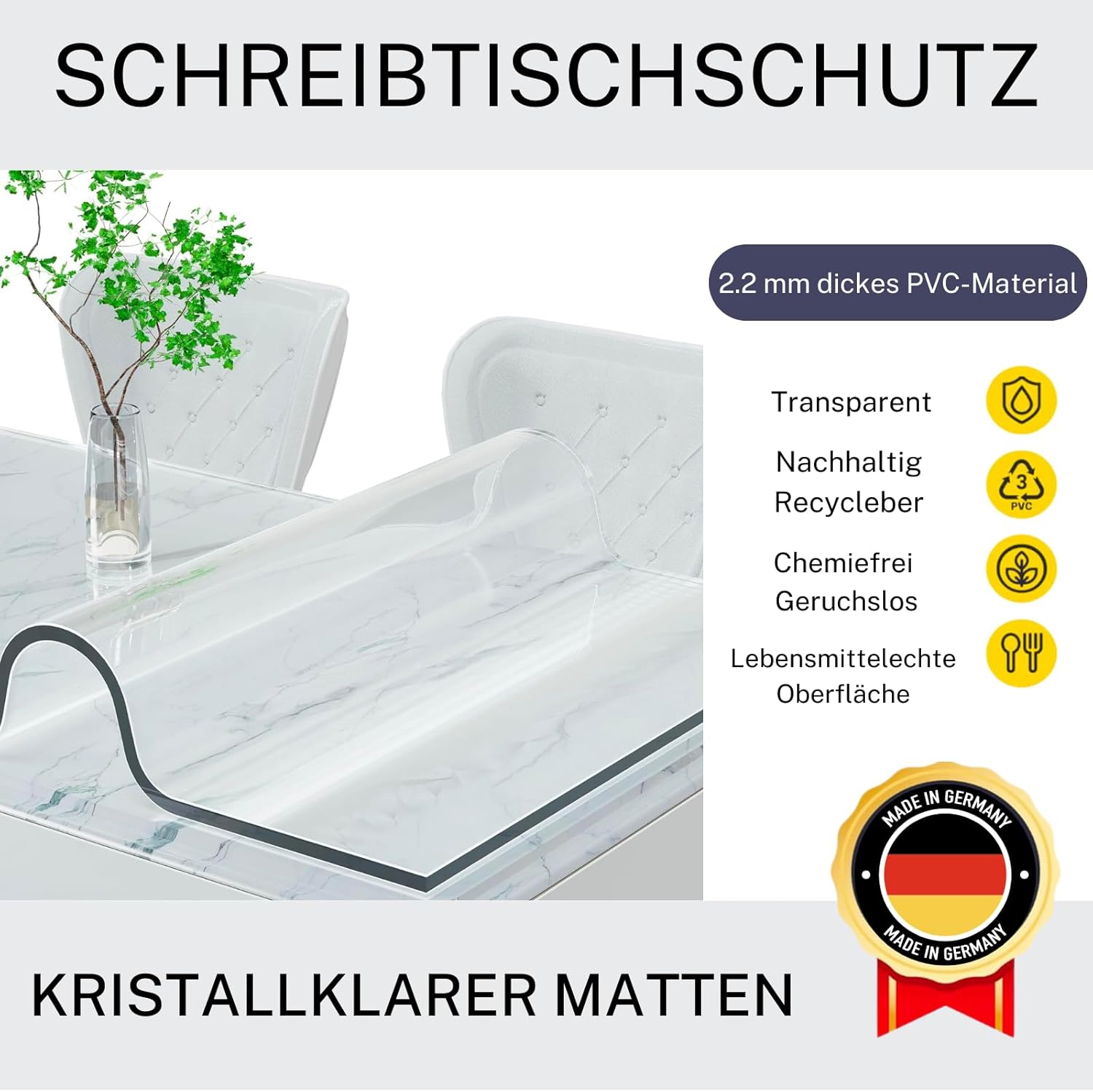 Artwelt - nappe de protection transparente série Cristal - 180x90 cm - lavable et étanche