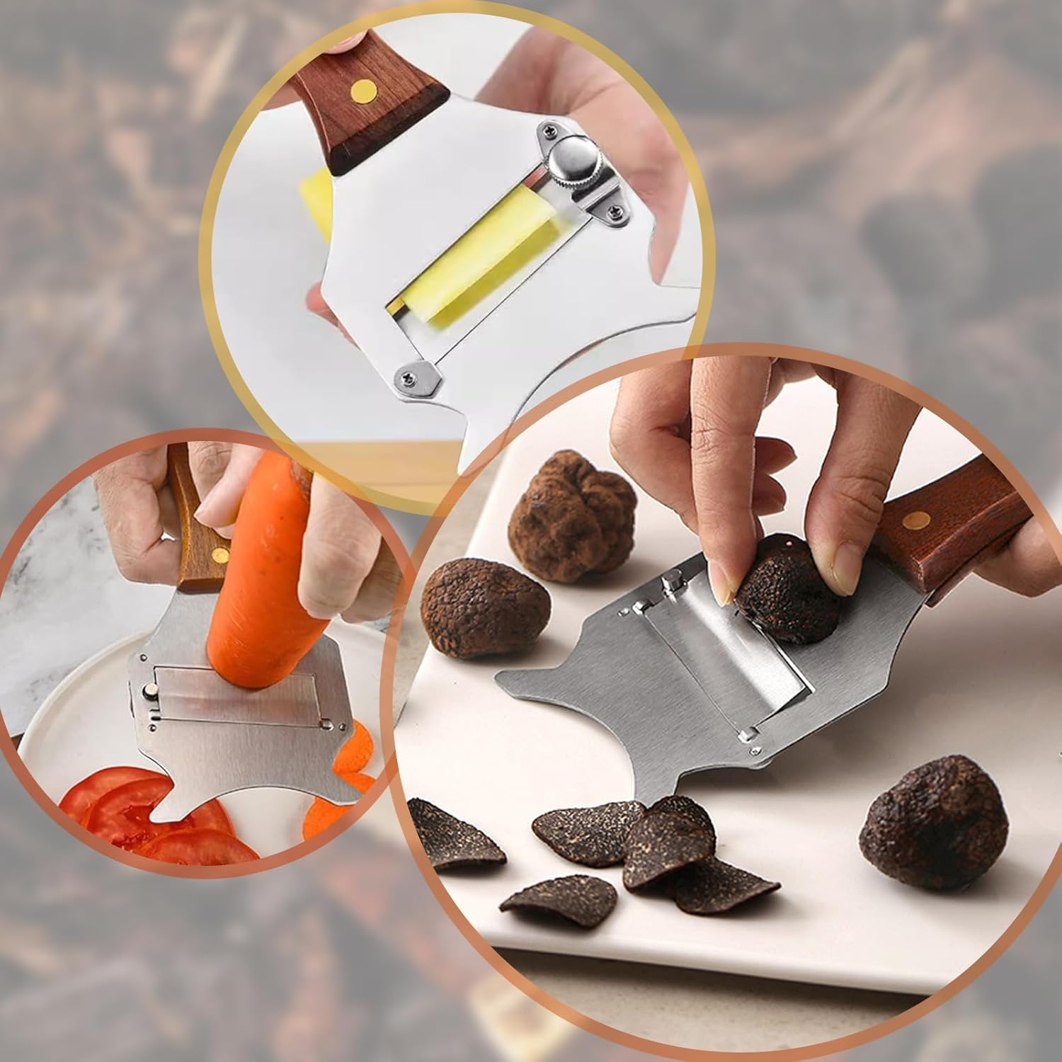 Coupe Truffe - trancheuse réglable bois et inox - idéal fromages, chocolat, légumes