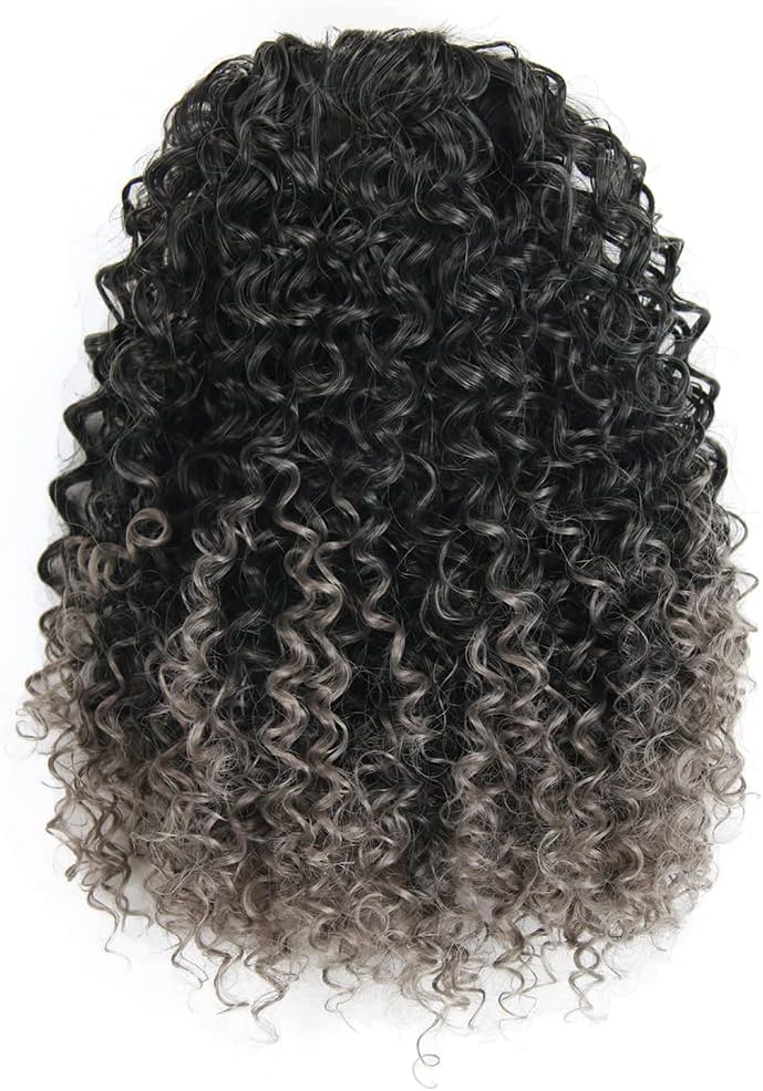 Extension de queue de cheval afro-américaine - 12 pouces - boucles courtes, couleur 1B/Grey#