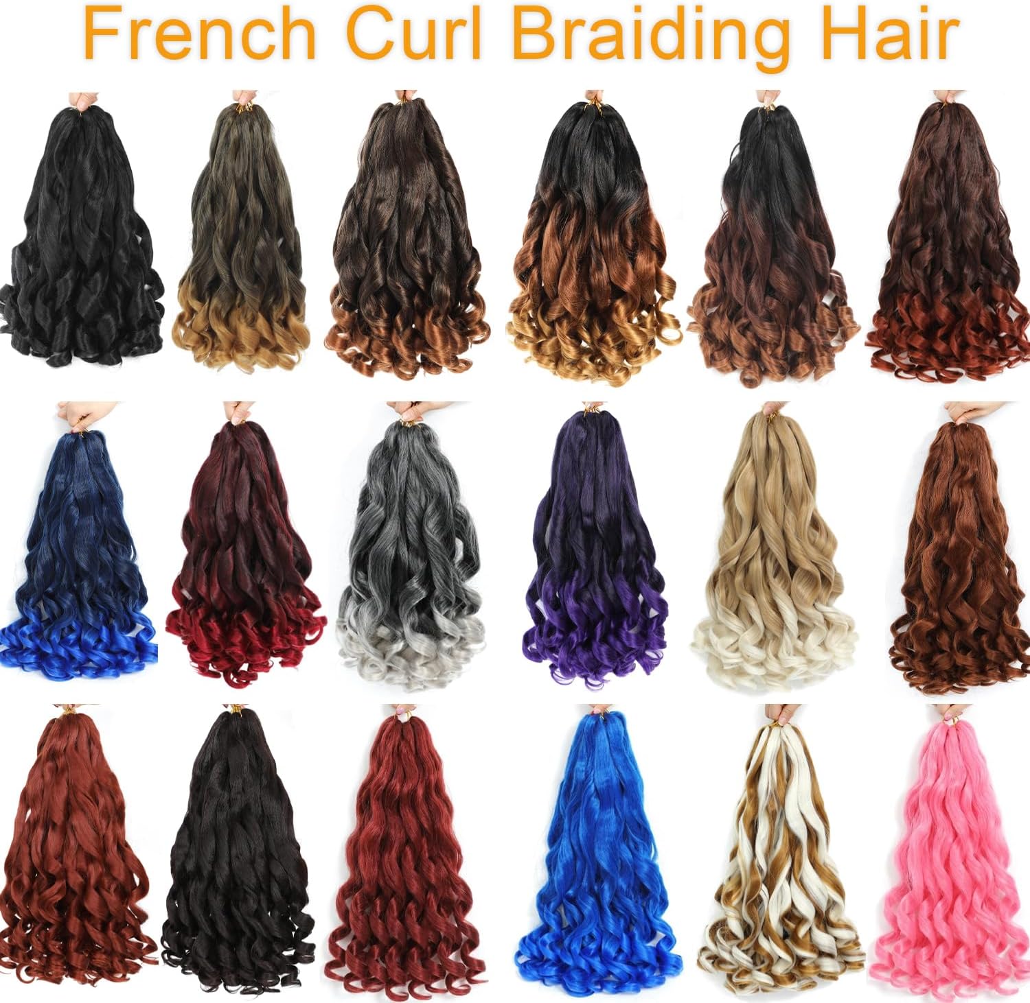 French Curl Braids - rajout cheveux tressés 56cm, 7 paquets, boucle 1B/Purple
