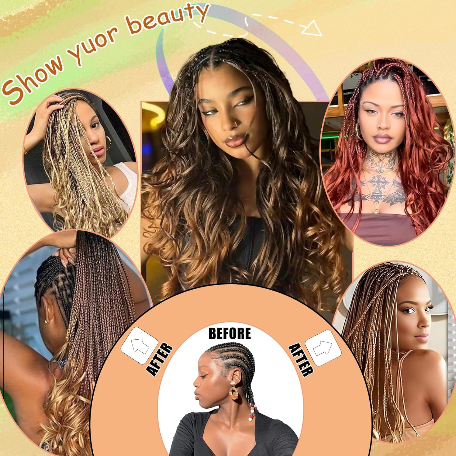 Enbeautiful - French Curl Braiding Hair - 24 pouces - 8 packs, boucles synthétiques, extrémités bouclées