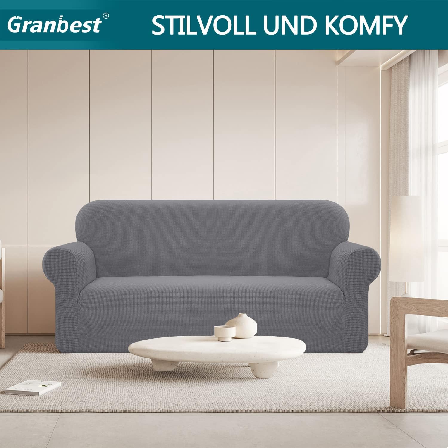 Granbest - housse canapé stretch imperméable 3 places, gris clair