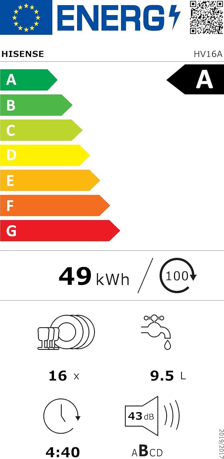 Hisense - lave-vaisselle 16 couverts, 3 paniers, 8 programmes, HV16A