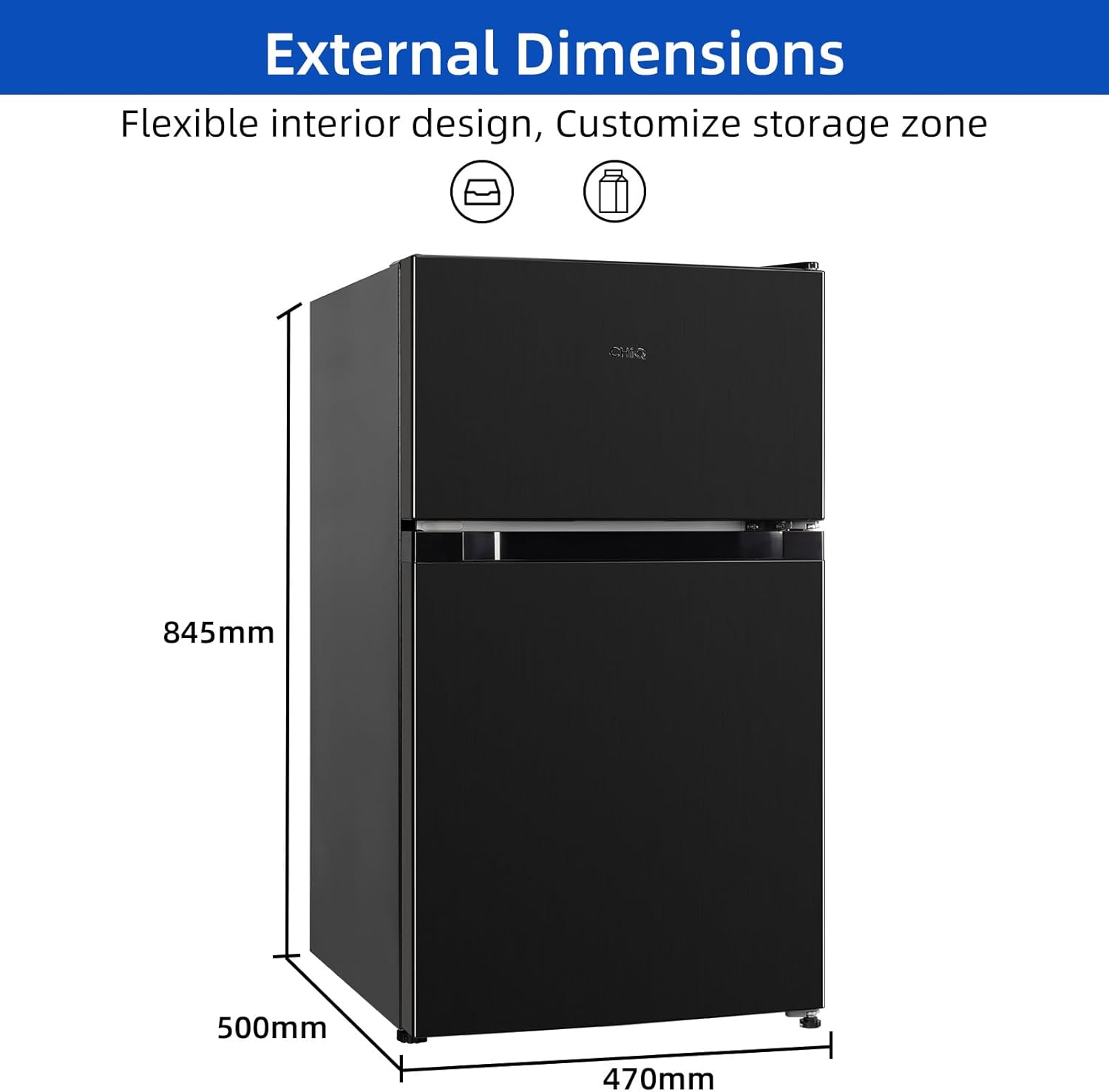 CHIQ - Réfrigérateur congélateur haut, 86L, portes réversibles, congélateur 4*, 12 ans garantie compresseur, classe E
