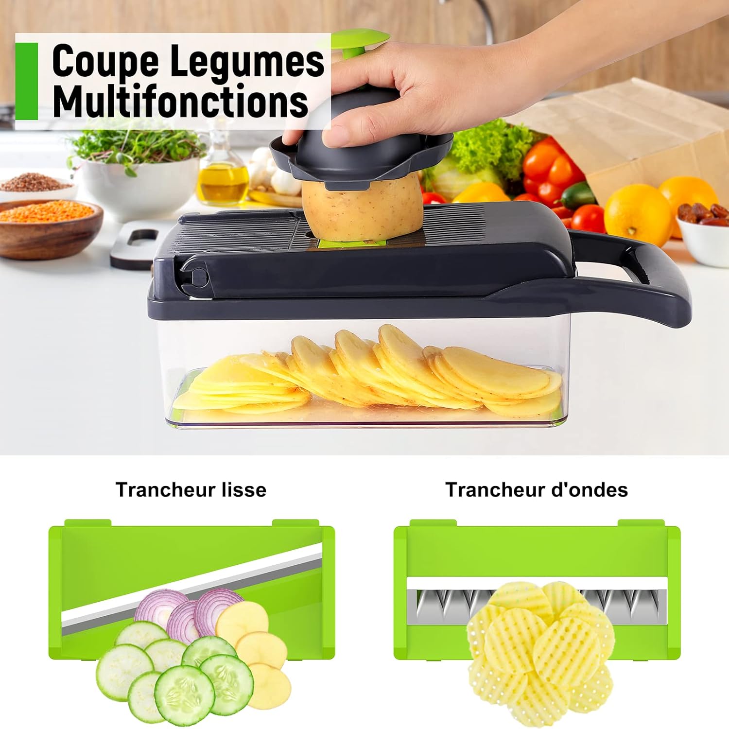 Coupe légumes multifonction - 16 en 1 - 7 lames réglables - découpe manuelle