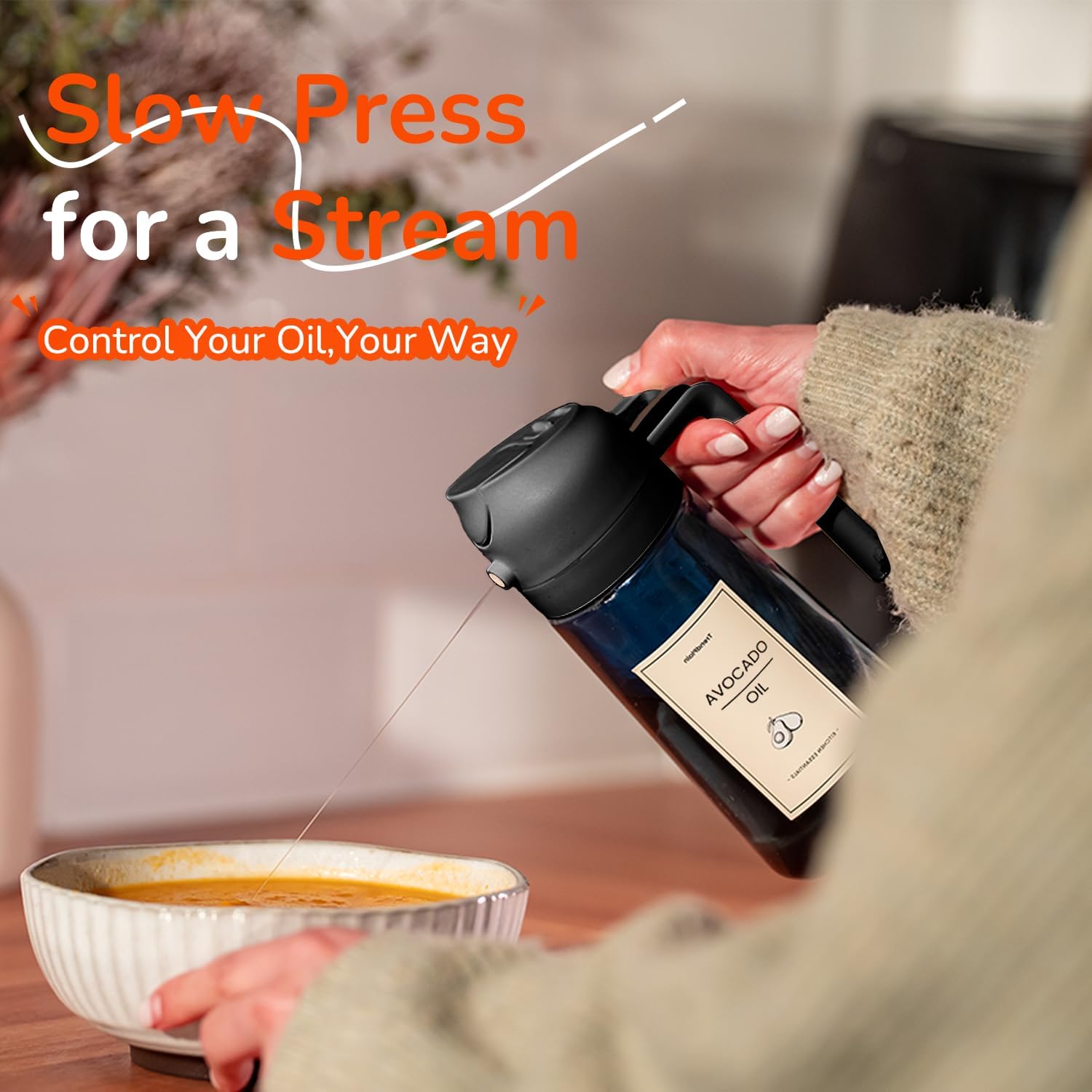 TrendPlain - Spray Huile Cuisine 470ml - 2-en-1, Lot de 2, Noir