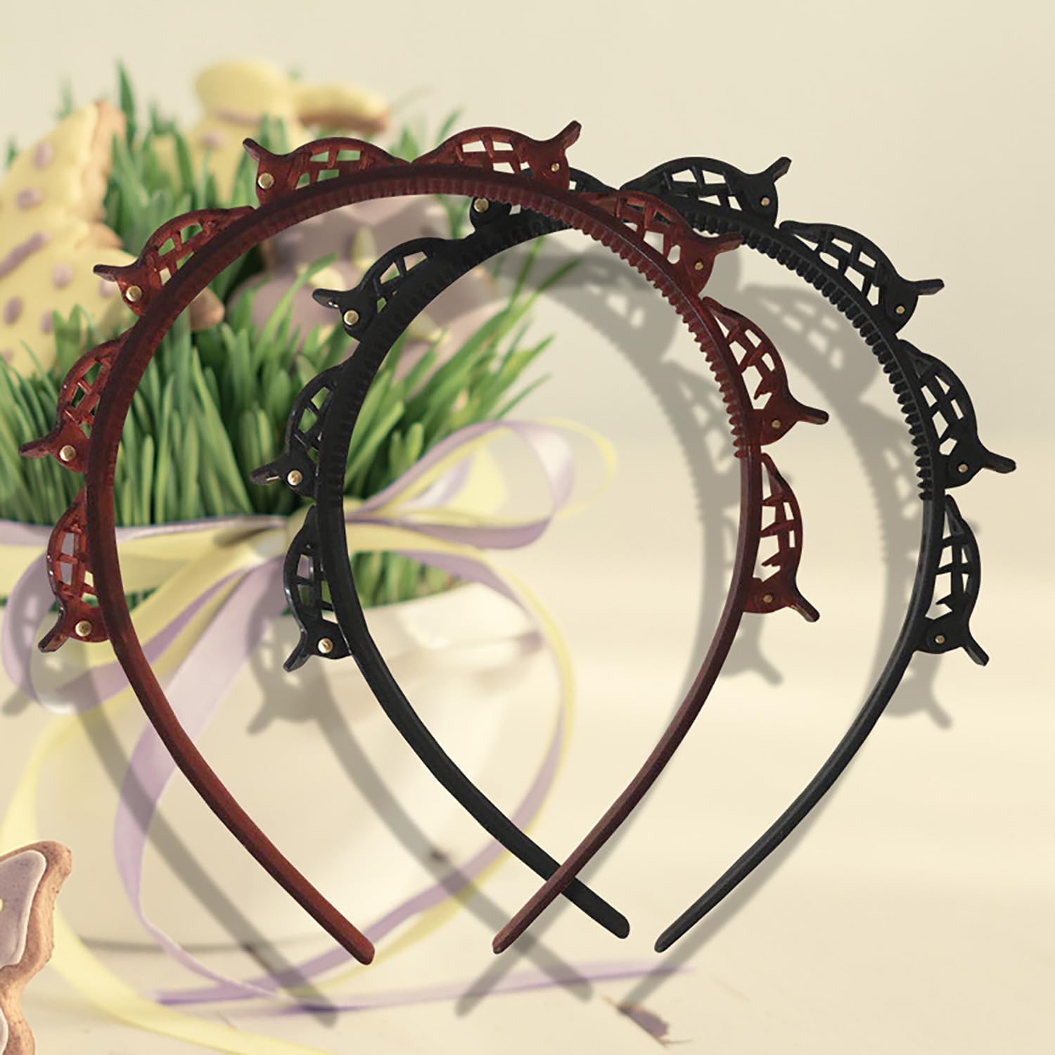 Serre-tête tressé - lot de 2, pinces intégrées, coiffure double bangs