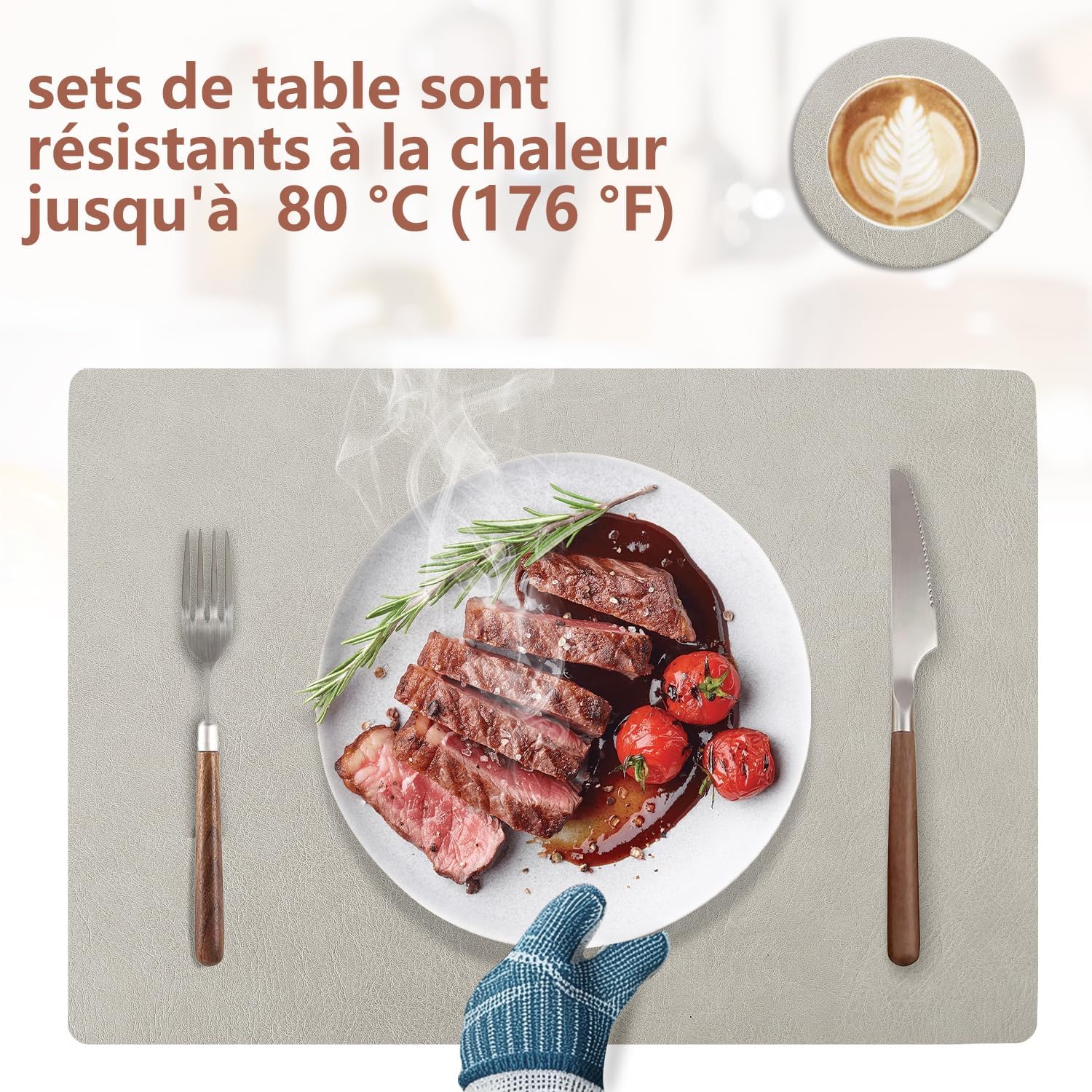 Set de table - lot de 6, 43x30cm, lavables, antidérapants, PU double face