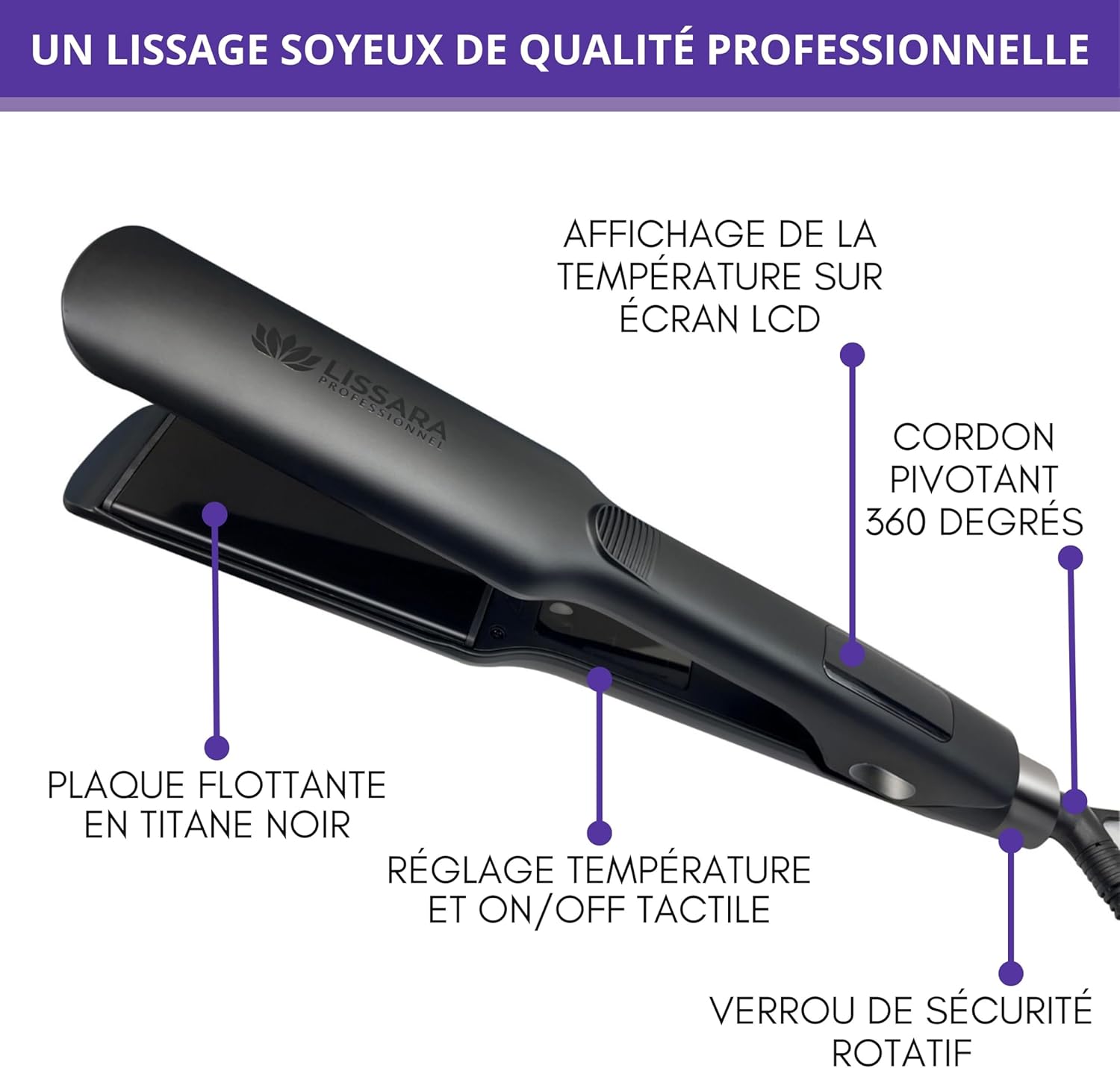 LISSARA - Wide Evolv - plaques larges titane noir, chauffe 250°C