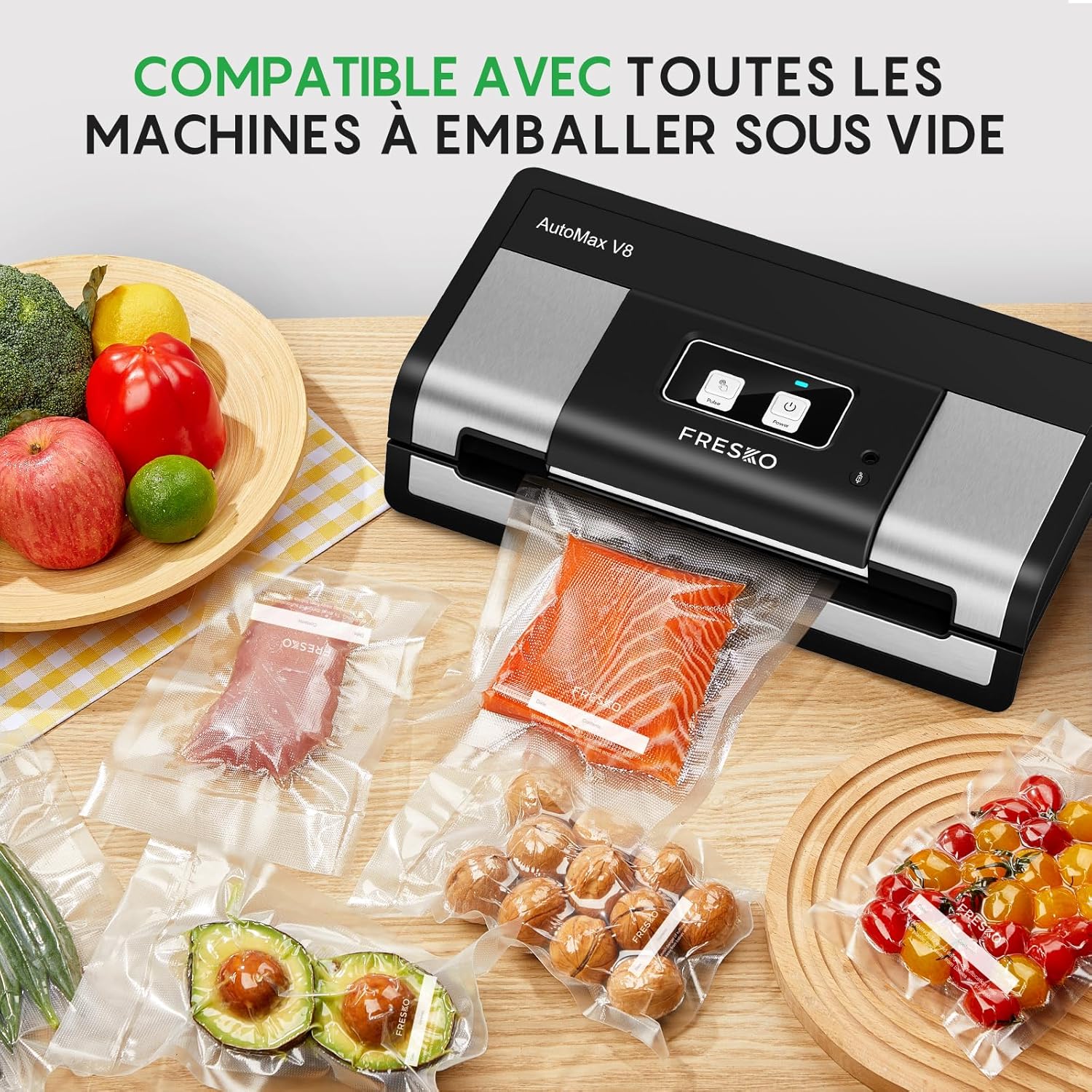 FRESKO - sacs sous vide professionnels - 28x40 cm - aluminium, compatibles toutes machines, sans BPA, pack 80