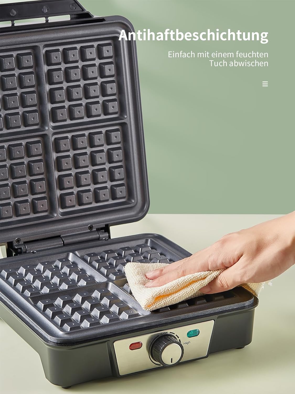 Gaufrier belge électrique - 1200W, 5 vitesses, poignée isolante, lumière cuisson