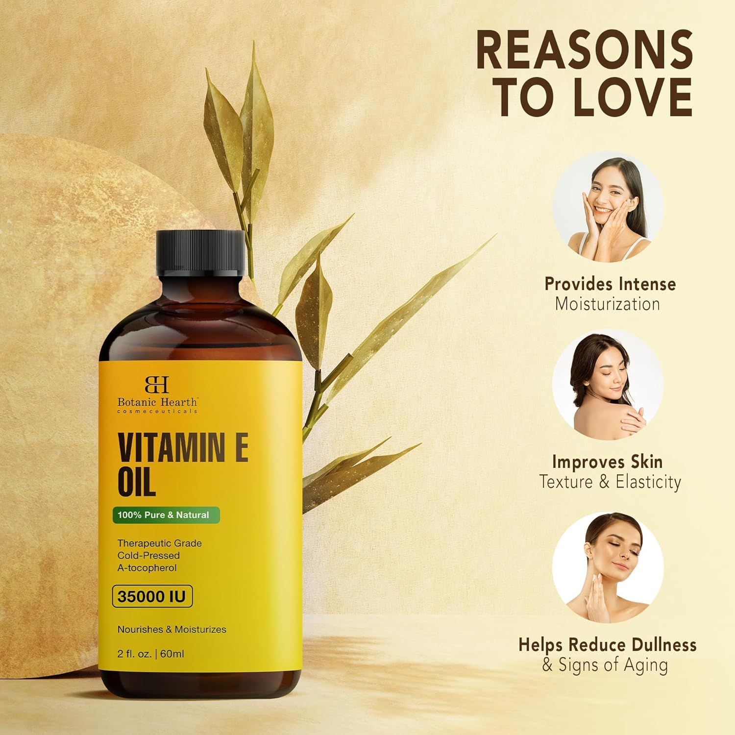 Botanic Hearth - Huile vitamine E 35 000 UI - 2 Fl oz - soin ongles, cheveux, cils, brosse incluse