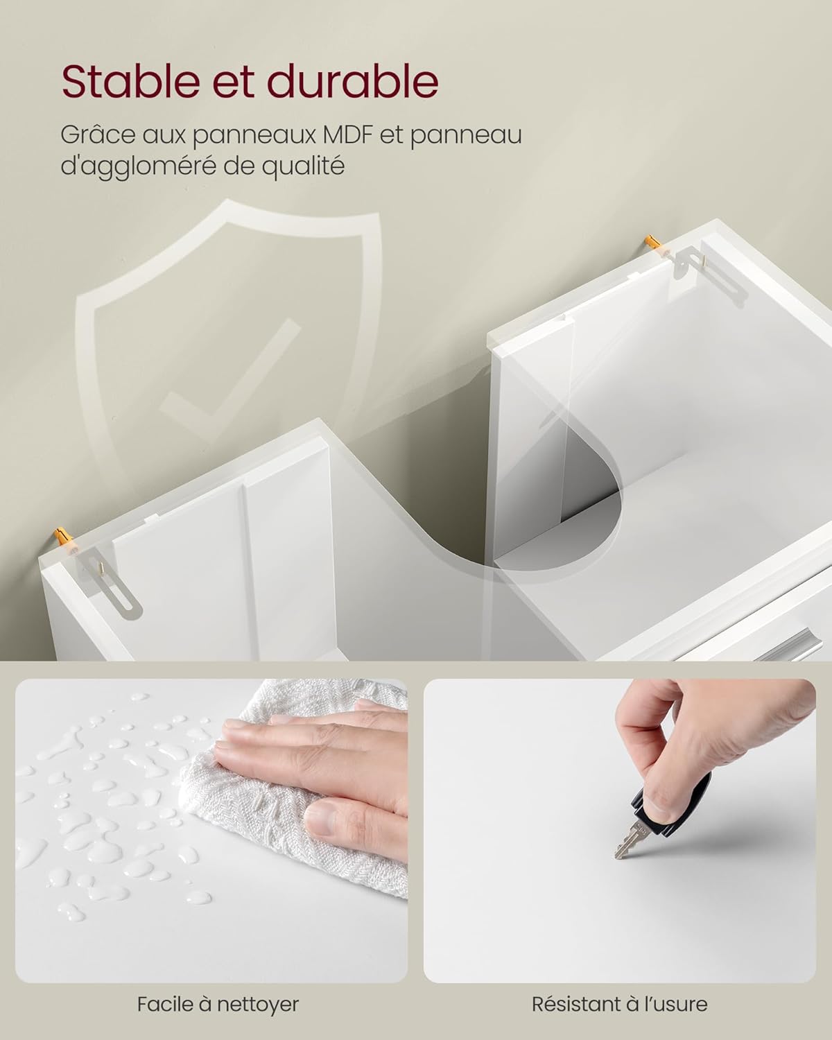 VASAGLE - meuble sous lavabo série BBK506W01 - 30x60x60 cm - 2 compartiments, pieds, blanc