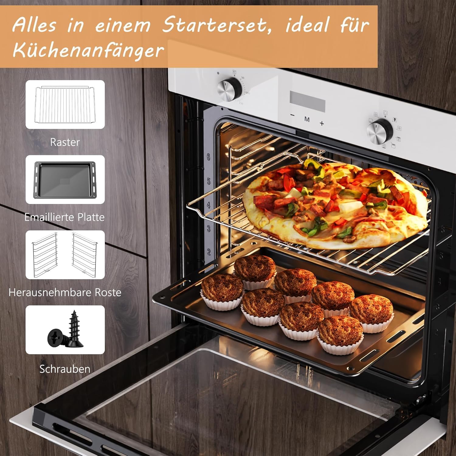 Disaenvir - four encastrable 60cm, 60L, 9 fonctions, grill, 2200W