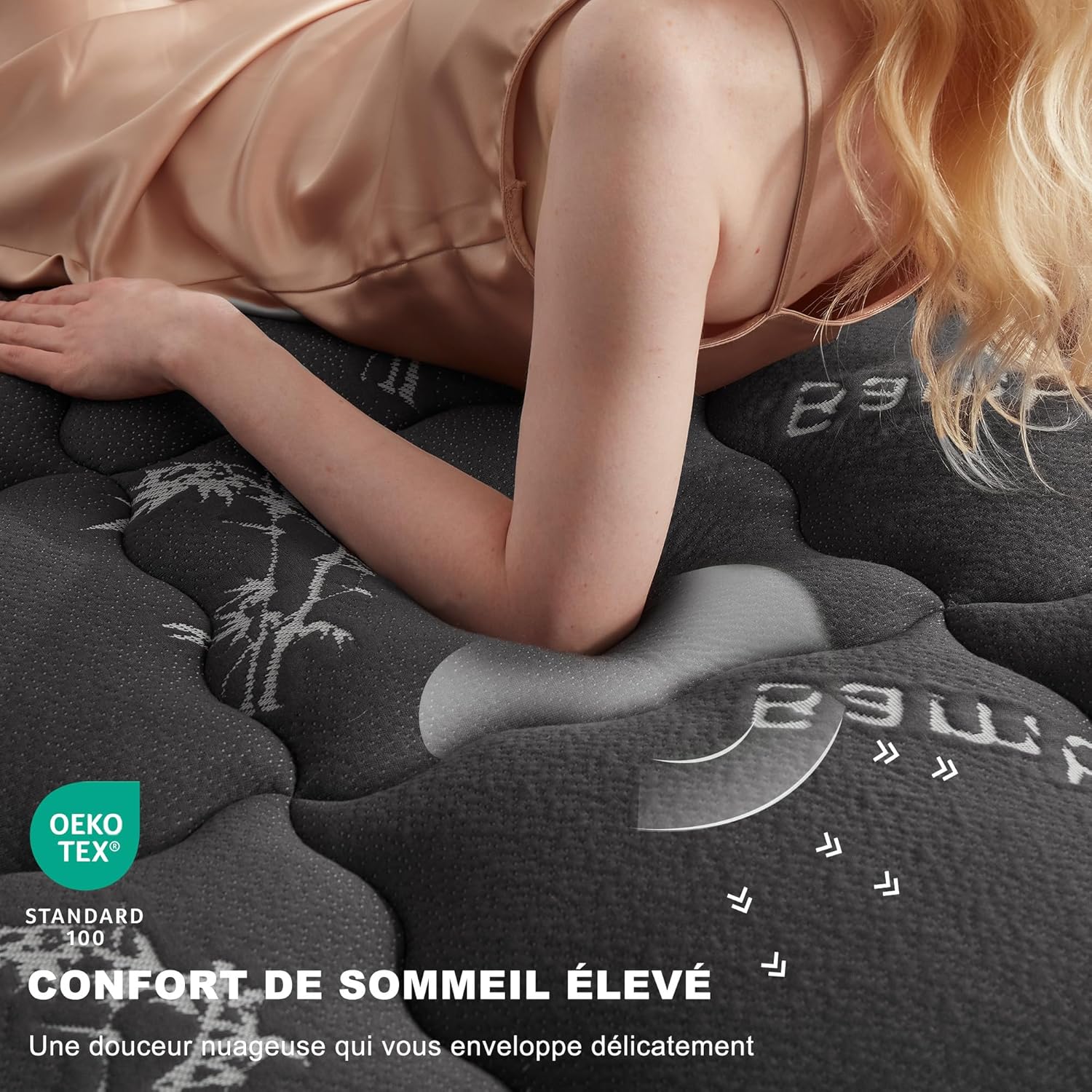 BEDLORE - Surmatelas 180x200 cm - Bambou, Oeko-Tex, bonnet 40 cm