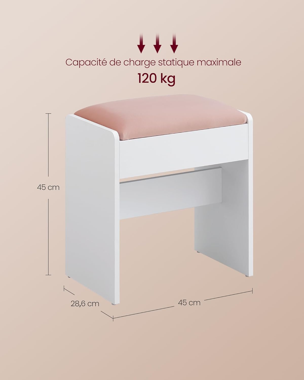 VASAGLE - Kailyn Collection - assise velours, pieds antidérapants, blanc/rose, RDS001W01