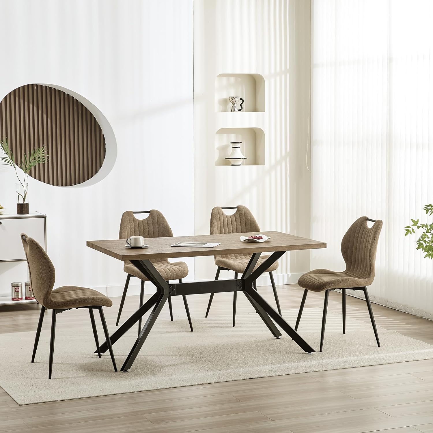 Chaises de salle à manger - tissu kaki, pieds métal, lot de 2, dossier confortable