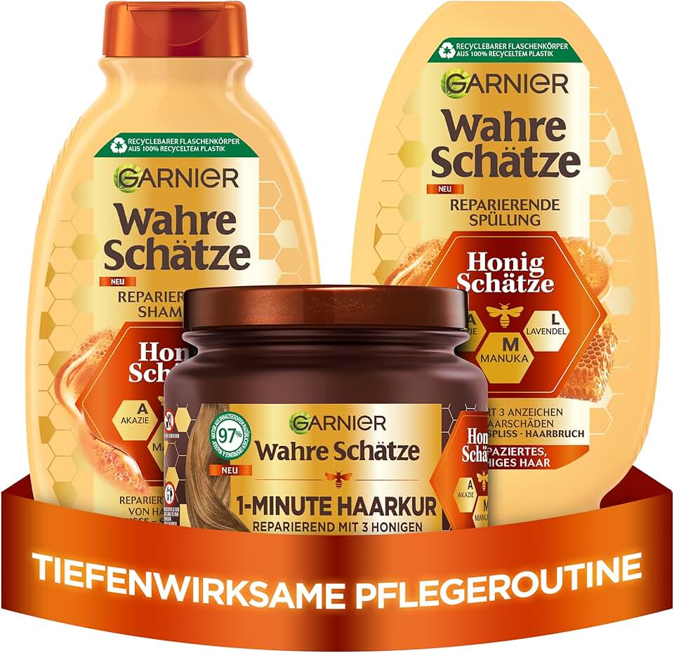 Garnier - Wahre Schätze coffret soin cheveux - 250/200/340 ml - miel d'acacia, manuka, lavande