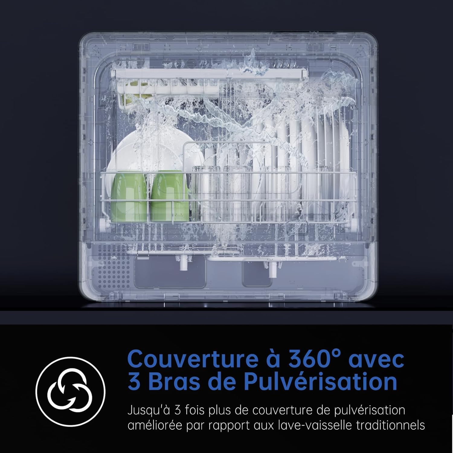 AIRMSEN - Mini lave-vaisselle compact 5L, 7+2 programmes, LED, fonction sel