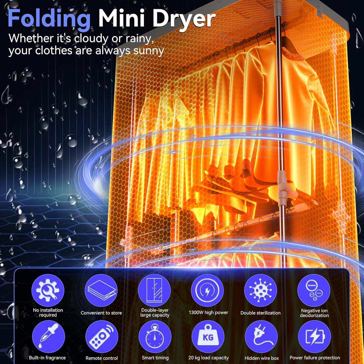 Sèche-linge électrique 2 niveaux 1300W pliable 500L avec minuterie