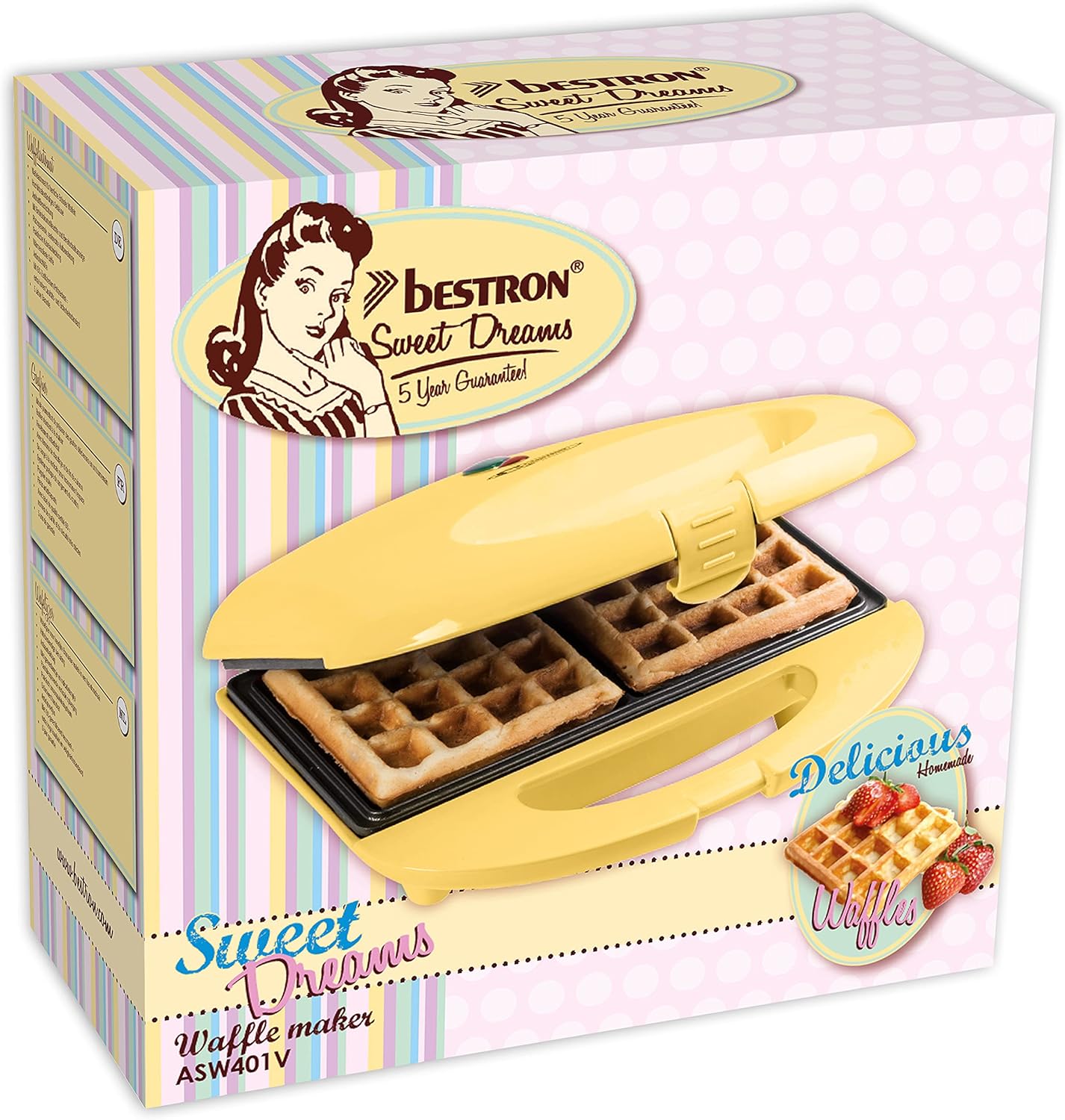 Bestron - Gaufrier rétro - 700W, anti-adhésif, jaune - Bruxelles