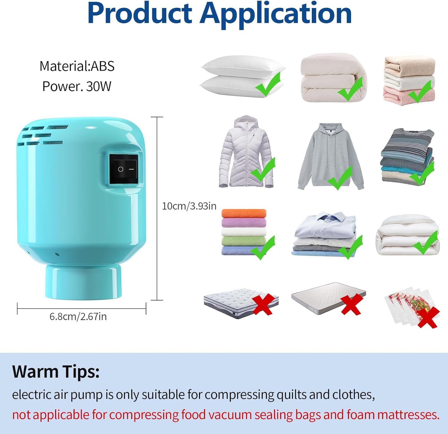Pompe à air électrique - 55W, 220V - portable - compression vêtements