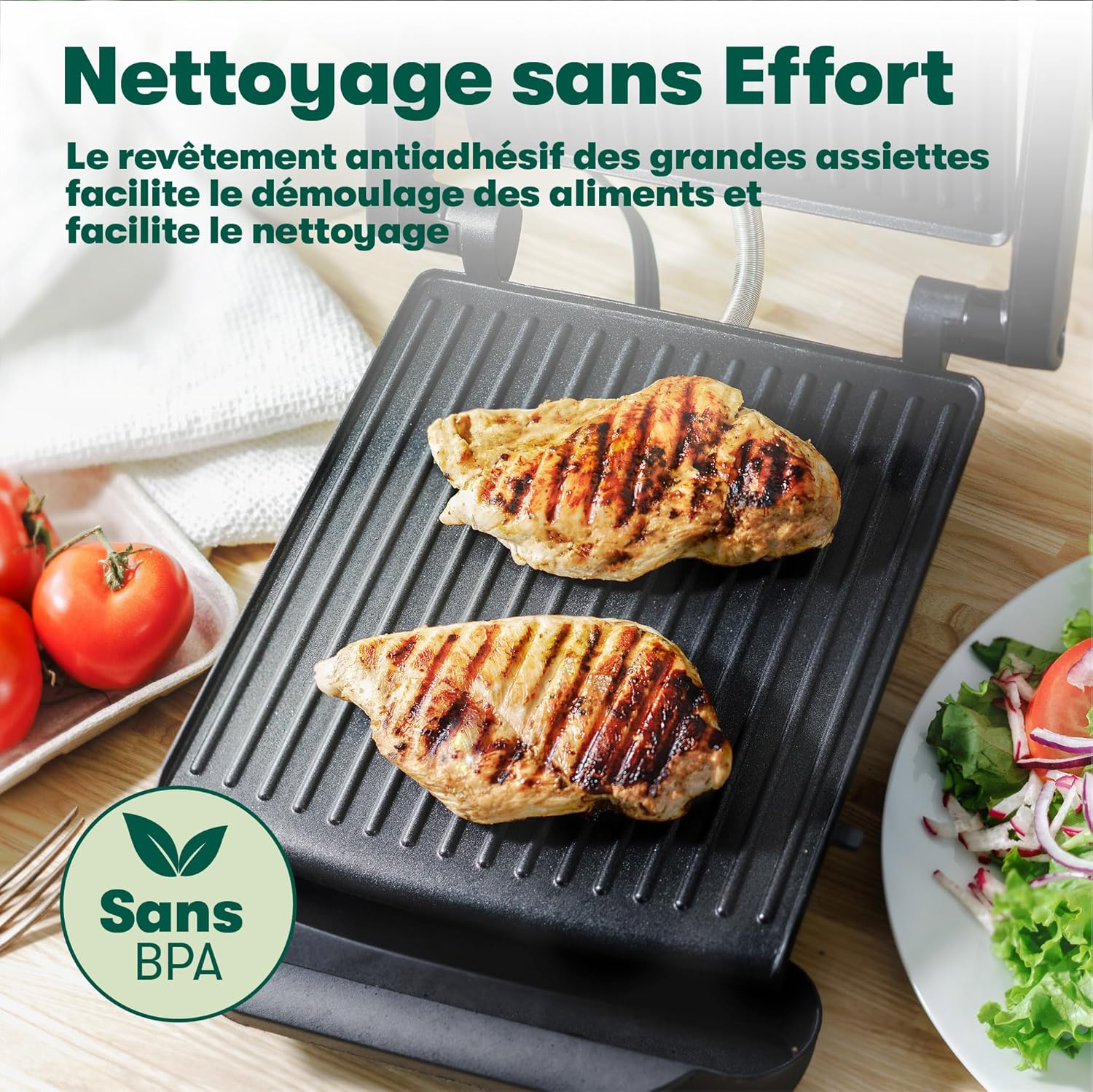 Bella - Presse à panini inox - 1400W - plaques antiadhésives, couvercle réglable, plateau amovible